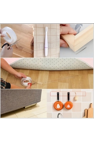 1 Metre Ultra Güçlü Çift Taraflı Nano Bant Halı Tablo Resim Yapıştırma Bandı 2 Cm En