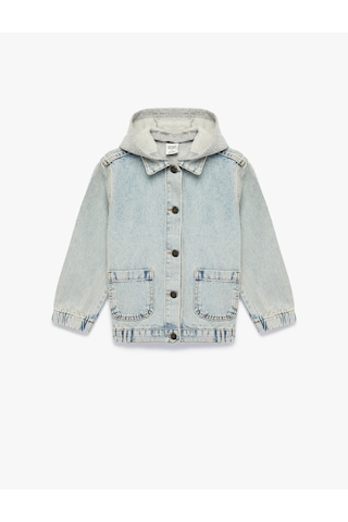 Koton Uzun Kollu Cepli Pamuklu Oversize Kapşonlu Denim Ceket Açık İndigo 6skb20001td Açık İndigo