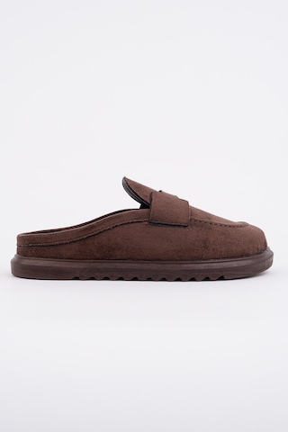Muggo Vintage Süet Deri Günlük Rahat Önü Kapalı Kadın Loafer Terlik Kahverengi