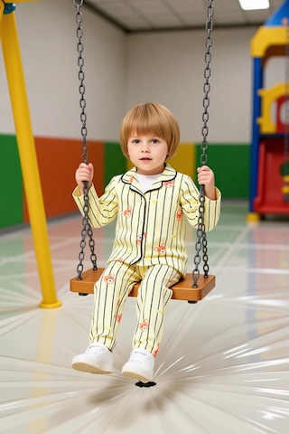 Ersefa Sevimli Ayıcık Baskılı Yumuşak Erkek Çocuk Pijama Takımı Kaliteli Sarı