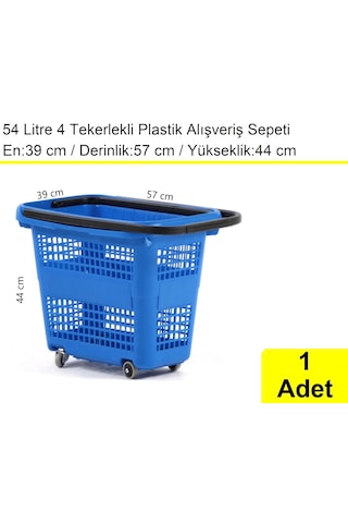 4 Tekerlek Plastik Alışveriş El Sepeti 54 Litre Mavi 1 Adet / En:42 Boy:54 Yükseklik:44 Cm