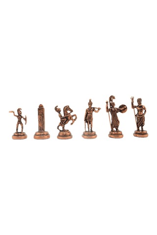 Gifthome Orta Boy Metal Yunan Mitolojisi Satranç Tk. Antik Ve Rustik Desenli Sandıklı Mdf Tahtası 36x36 Cm.