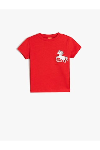Koton Pamuklu Kısa Kollu Unicorn Baskılı Kırmızı Kız Bebek T-shirt 5smg10021ak Kırmızı