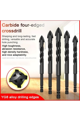 Hallow Yg8 Karbür Dört Kenarlı Crossdrill Bit Set 10 Adet