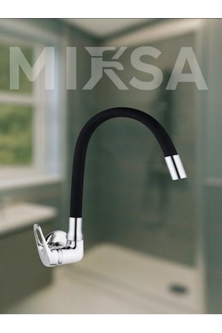 Duvardan Tek Su Çıkışlı Pipo Siyah Oynar Lavabo-eviye Bataryası Çeşmesi Musluğu Krom