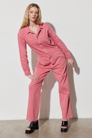 Kick Flare Regular Fit Normal Kesim Gömlek Yaka Geniş Paça Pembe Tulum W237XMP63 Pembe