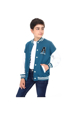 Toontoy Kids Toontoy Erkek Çocuk Kolej Yaka Çıtçıt Kapama Cepli Düşük Omuz Nakış Baskılı Renk Bloklu Örme Hırka - 2 İplik Şardonlu Petrol Mavi