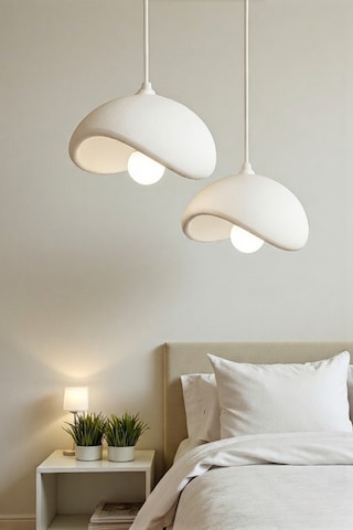 Beton Görünümlü , Bohem , Natural , Modern 2'li Sarkıt Avize E27 Ampul Hediyedir. Beyaz