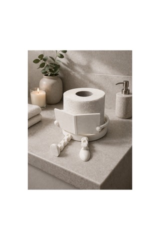 Buççin Online Mağaza Eğlenceli Kitap Okuyan Tuvalet Kağıdı Tutucu Dekoratif Banyo Aksesuarı, Wc Kağıtlık Plastik Beyaz Çok Renkli