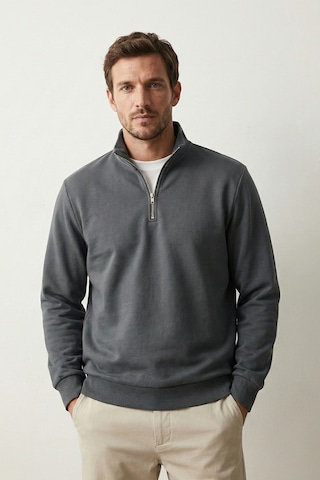 Elemge Pamuklu Erkek Sweatshirt Antrasit Soft Touch Relax Fit Yarım Fermuarlı Dik Yaka 3 Iplik Nefes Alan