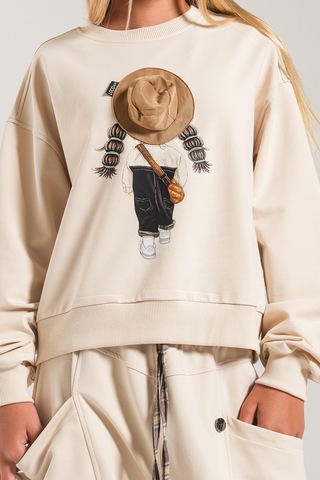 Loco Loco Bej Baskılı Şapka Aksesuarlı Çocuk Sweatshirt