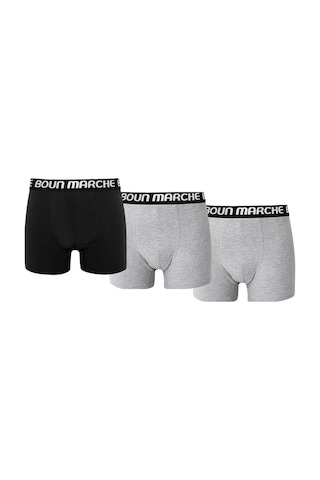 Boun Marche Erkek Boxer Likralı Premıum 3'lü Kutu Sortie Gri-siyah 3'lü