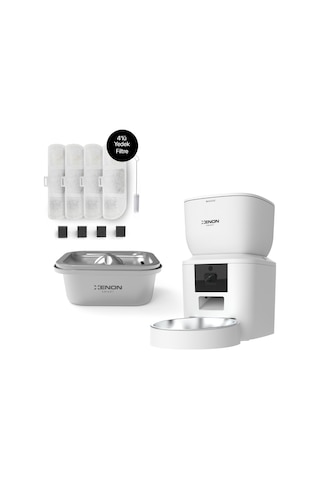 Xenon Smart Akıllı Beyaz Mama Kabı Ultra Sessiz Çelik Su Pınarı ve Yedek Filtre 3'lü Pet Seti
