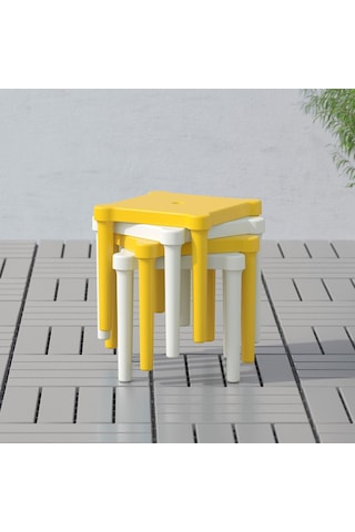 Çocuk Taburesi, Sarı Renk Meridyendukkan 28x27 Cm Polipropilen Plastik Kare Tabure Kahverengi
