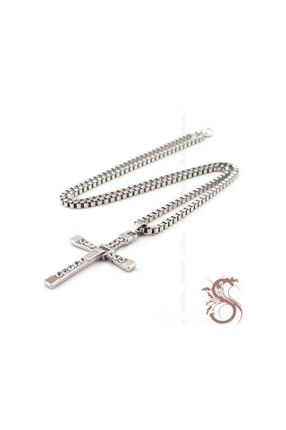 Solfera Solfera Kalin Zincirli Taşli Haç Kolye K709 Gümüş