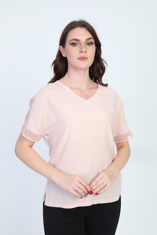 Ella Camelia Kadın Kol Ucu Dantel Detaylı Bluz 19E021 Pudra
