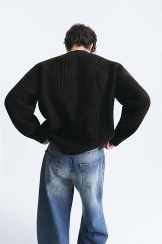 Vamos Oversize Fitilli Triko Kazak Kahve