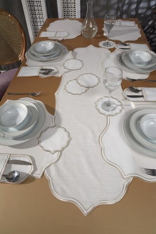 Damla Keten Nakışlı Amerikan Servis Takımı 19 Parça Bej Bej