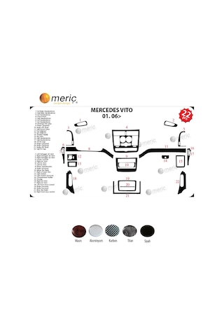 Meriç® Mercedes Vito Ön Torpido Kaplama 22 Parça 2006-2016 (530158300)