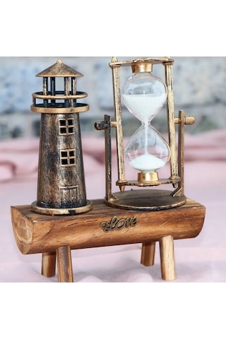 Kişiye Özel Tükenmez Kalem Ve Deniz Feneri Kum Saati Masa Seti Şık Hediye
