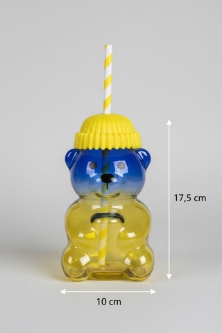 Renkli Pipetli Ayıcık Kahve Bardağı 500 Ml Şık Ve Sevimli Tasarım Beyaz