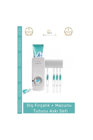Fırçalıkseti Otomatik Diş Macunu Sıkacağı Hijyenik Banyo Vantuzlu 5 Adet Fırçalık Askı Seti Çok Renkli