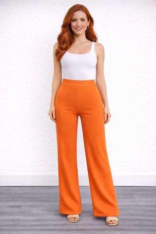 Neden Tekstil Beli Lastikli Bol Paça Polyester Pantolon - Turuncu