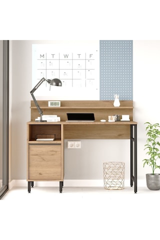 Bohem Çalışma Masası 60x120cm Raflı Dolaplı Metal Ayaklı Sepet Boh16-s Kahverengi
