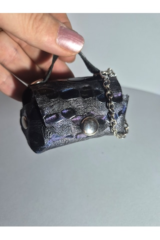 Gogo Charm Çanta Aksesuarı Mini Çanta Hakiki Deri Mor - Siyah