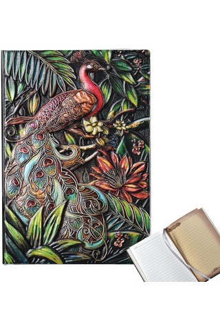 Hediyelik Deri Defter 3d Tavus Kuşu Kabartmalı