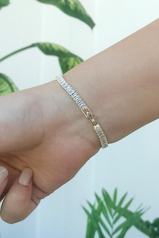 Gold Zirkon Taşlı Baget Model 4mm Su Yolu Bileklik - Gold