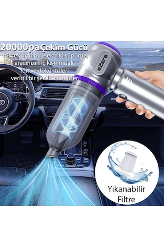 Ezere 20000pa Güçlü Portatif Taşınabilir Vakumlu Kablosuz Üflemeli Mini Araç Süpürgesi
