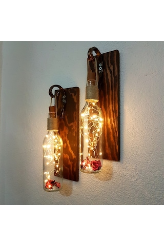 Led Işıklı, Ceviz Renkli Duvar Aplik, 2’Li Set