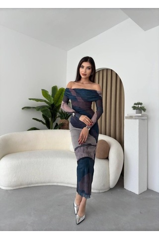 S-pazarım Sevilla Madonna Yaka Tül Elbise Haki