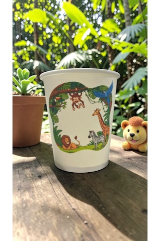 Hayvan-orman-amazon-zoo Doğumgünü Parti Temalı Tek Kullanımlık 7 Oz 100 Adet Karton Bardak