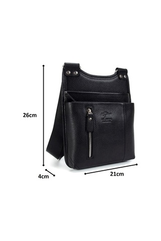 Erkek Siyah Hakiki Deri Postacı Askılı Omuz Çanta Kangaroo 8701S