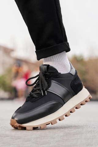Shoetyle - Siyah Hakiki Deri Bağcıklı Erkek Sneaker 115-801-1330 Siyah