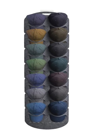 Geeroyoo Yumuşak Feltli Şapka Organizörü - Duvar/d Kapı Montajlı, 14 Şapka Kapasitesi, Şekli Koruyan Görünür Saklama Rafı Gri