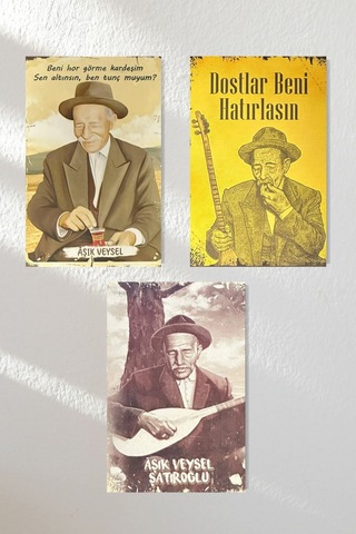 "aşık Veysel" Ahşap Poster Üçlü Set 20 15 Cm - 593174806