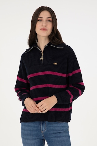 U.S. Polo Assn. Kadın Lacivert V Yaka Fermuarlı Kazak 50297407-VR033