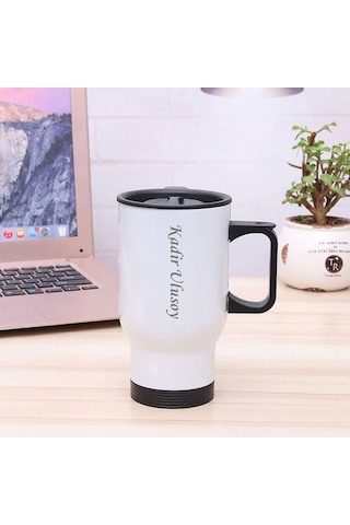 Kişiye Özel Kulplu Çelik Bardak Termos - 450mlt Beyaz