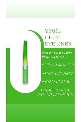 Mov Likit Eyeliner Yeşil 3,5 G Parlak Kalem, Suya & Tere Dayanıklı Yeşil