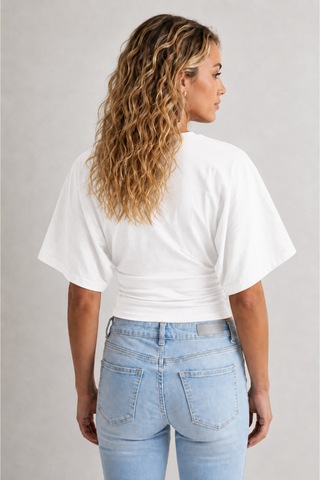 Overmax Bele Oturan Oversize Kollu Premium Crop Bluz Beyaz - 880759104 Beyaz