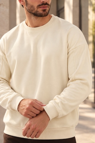 Polo State Erkek Bisiklet Yaka Oversize Dikiş Detaylı Basic Sweatshirt - Ekru