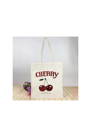 Cherry Baskılı Özel Tasarım 35x40 Cm Ham Bez Çanta %100 Pamuk