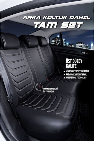 Fiat Doblo 2015-2022 2+1 Parçalı Deri Oto Koltuk Kılıfı Ön Arka Set Siyah Beyaz Antalya Serisi Frsr