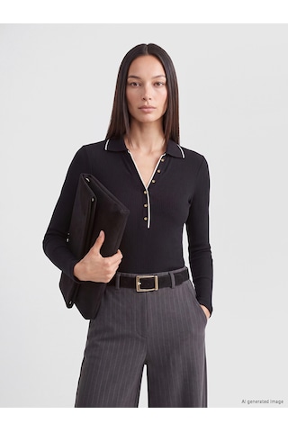 Lcw Everyday Siyah Polo Yaka Kadın Body