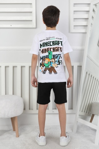 Minecraft Baskı Erkek Çocuk Şortlu Takım-90354 Siyah
