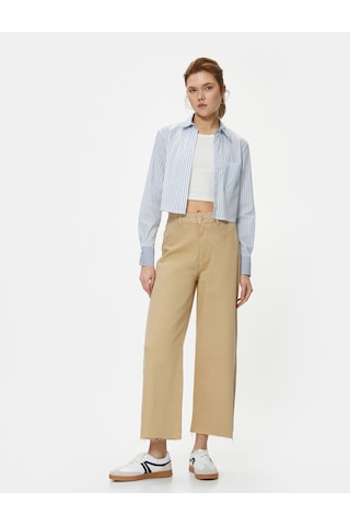 Koton Geniş Kısa Paça Kot Pantolon Yüksek Bel - Sandra Jeans Bej 4sal40007mw 4SAL40007MW055 Ekru