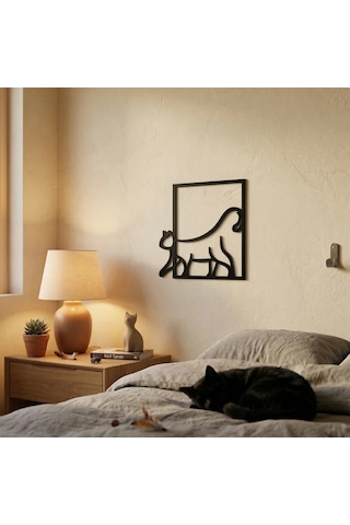 Modern Kedi Duvar Tablosu Mdf Lazer Kesim Minimal Kedi Figürlü Duvar Süsü Şık Dekor Düz Renkli